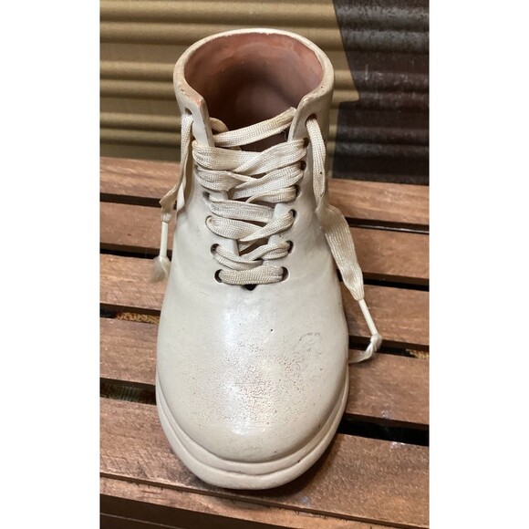 Vintage 3.5" Porcelain Baby Shoe With Laces Planter Nursery Decor Baby Shower - Picture 2 of 11